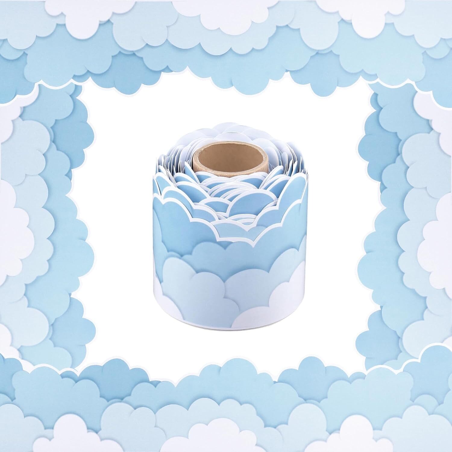 小清新浅蓝云朵边框墙面美化装饰贴纸造景diy自粘踢脚线地脚线