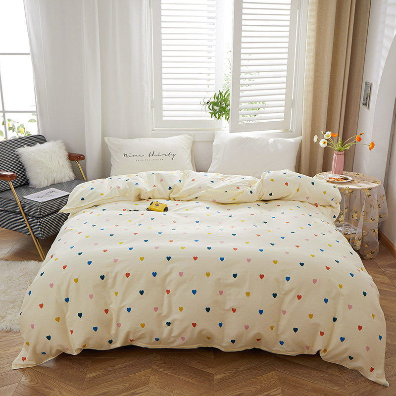 全棉春夏新款彩色小桃心印花小爱心被套纯棉斜纹白色四季单品被罩
