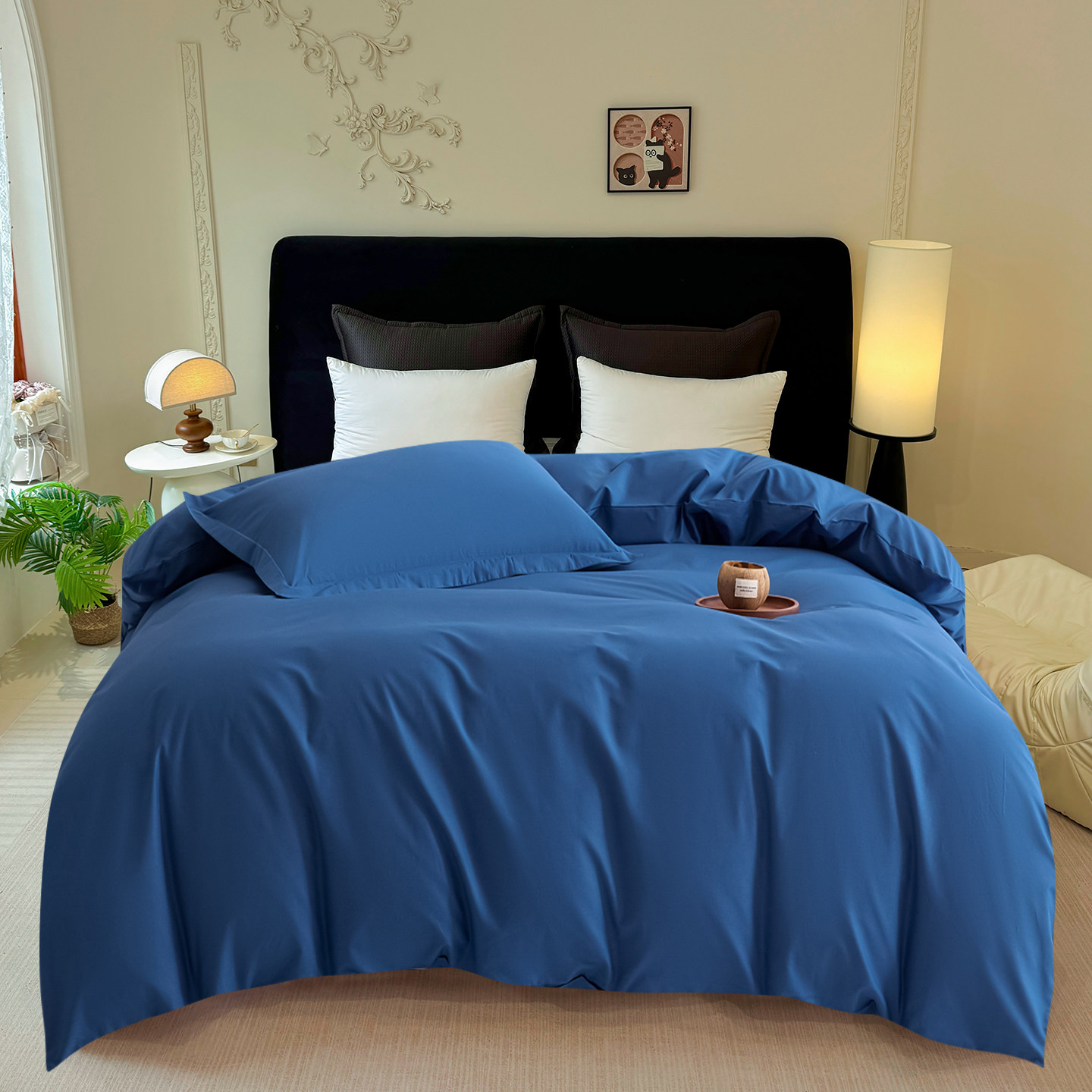 2026春夏简约新款素色全棉斜纹四季款孔雀蓝色纯棉单品被套