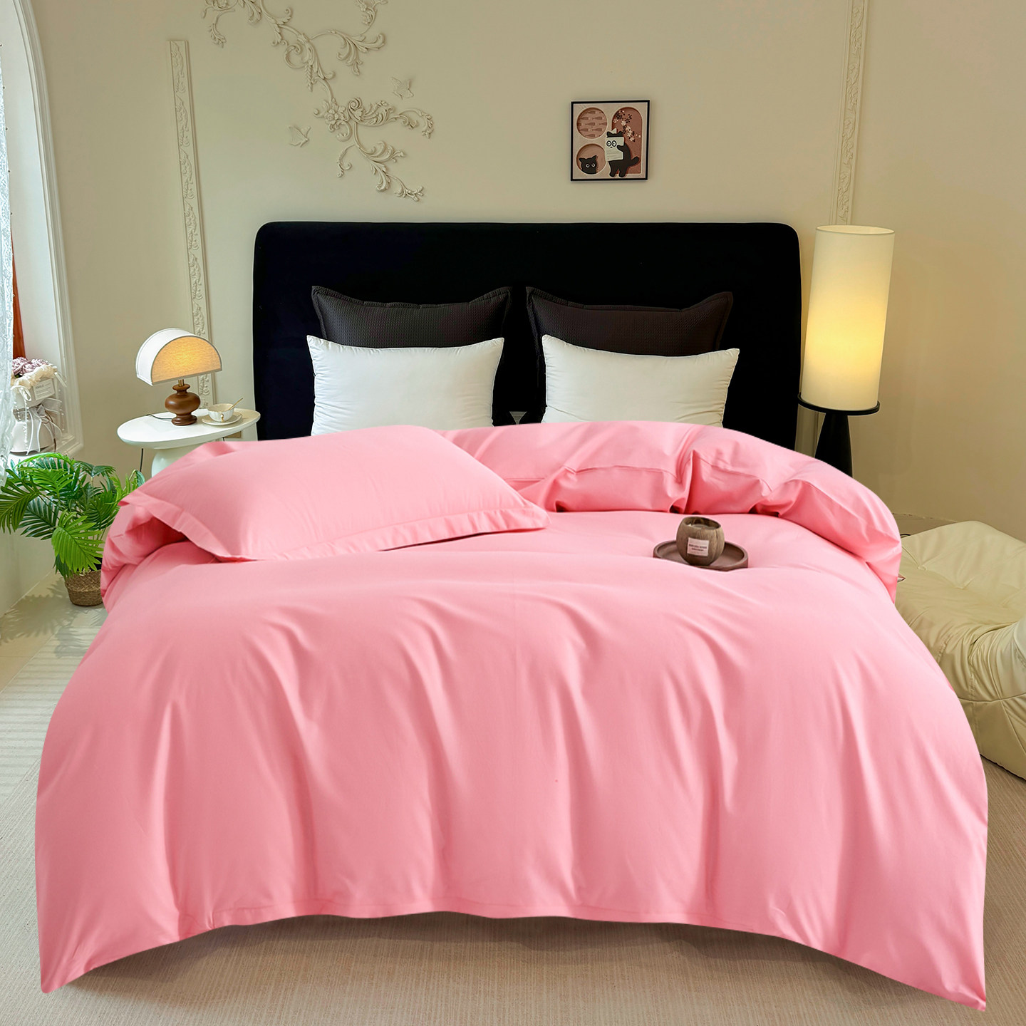 2026春夏简约新款素色全棉斜纹四季款甜美粉色纯棉单品被套