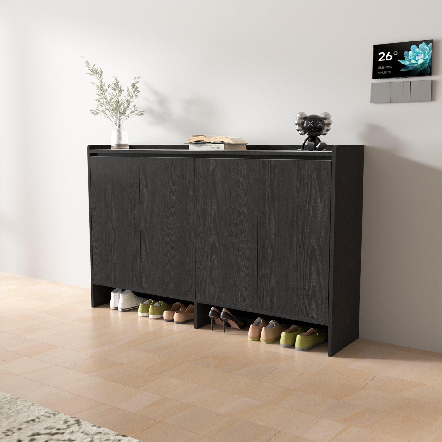 XBH极简鞋柜家用门口柜意式简约入户大容量收纳柜黑色鞋柜玄关柜