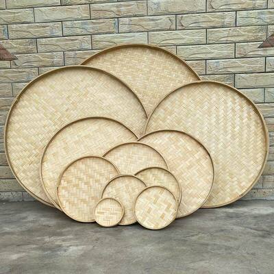 竹编装饰晒盘竹制品筛子家用家庭装圆簸箕绘画舞蹈晾晒幼儿a00064