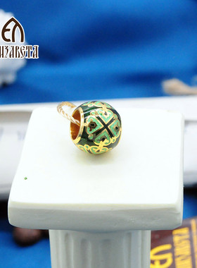 俄罗斯伊丽莎白东正S925纯银鎏金转运珠搪瓷复古滚珠项链珠5003