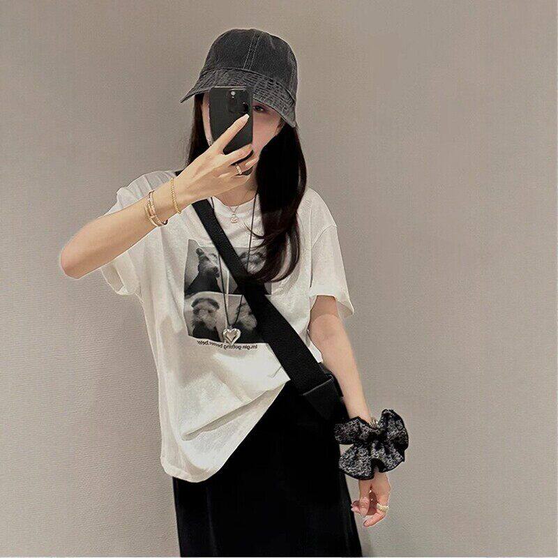印花短袖T恤半身裙两件式套装女夏季洋派减龄宽松小个子上衣一整