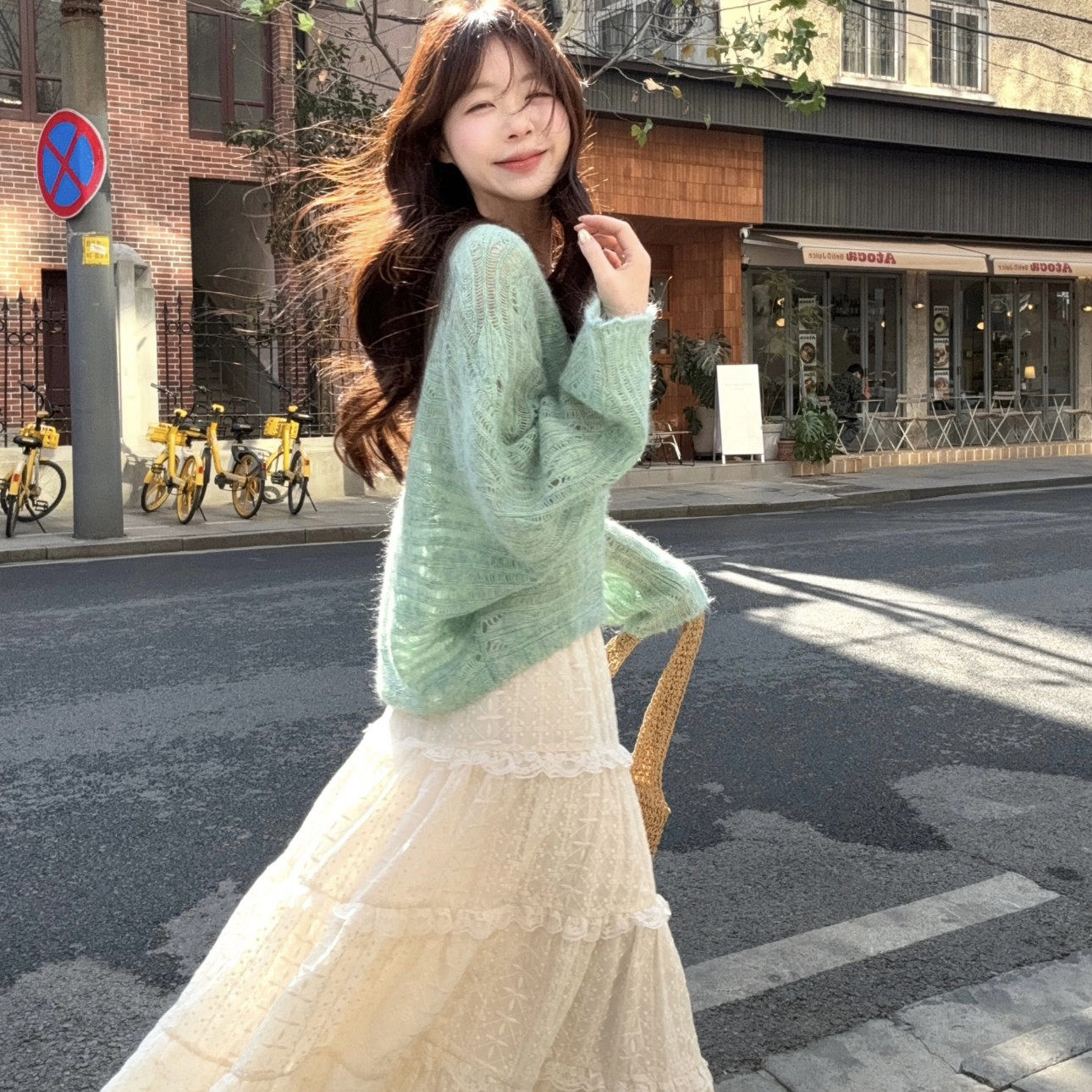 茶歇法式春夏薄款针织衫小衫上衣蛋糕裙半身裙女套装两件套一整套