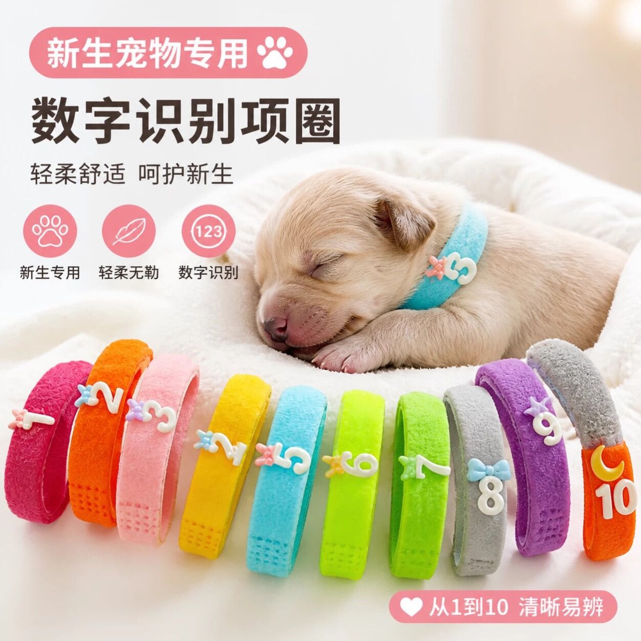 宠物识别圈幼猫刚出生的小狗区分带用品小猫项圈猫咪专用记号颈圈