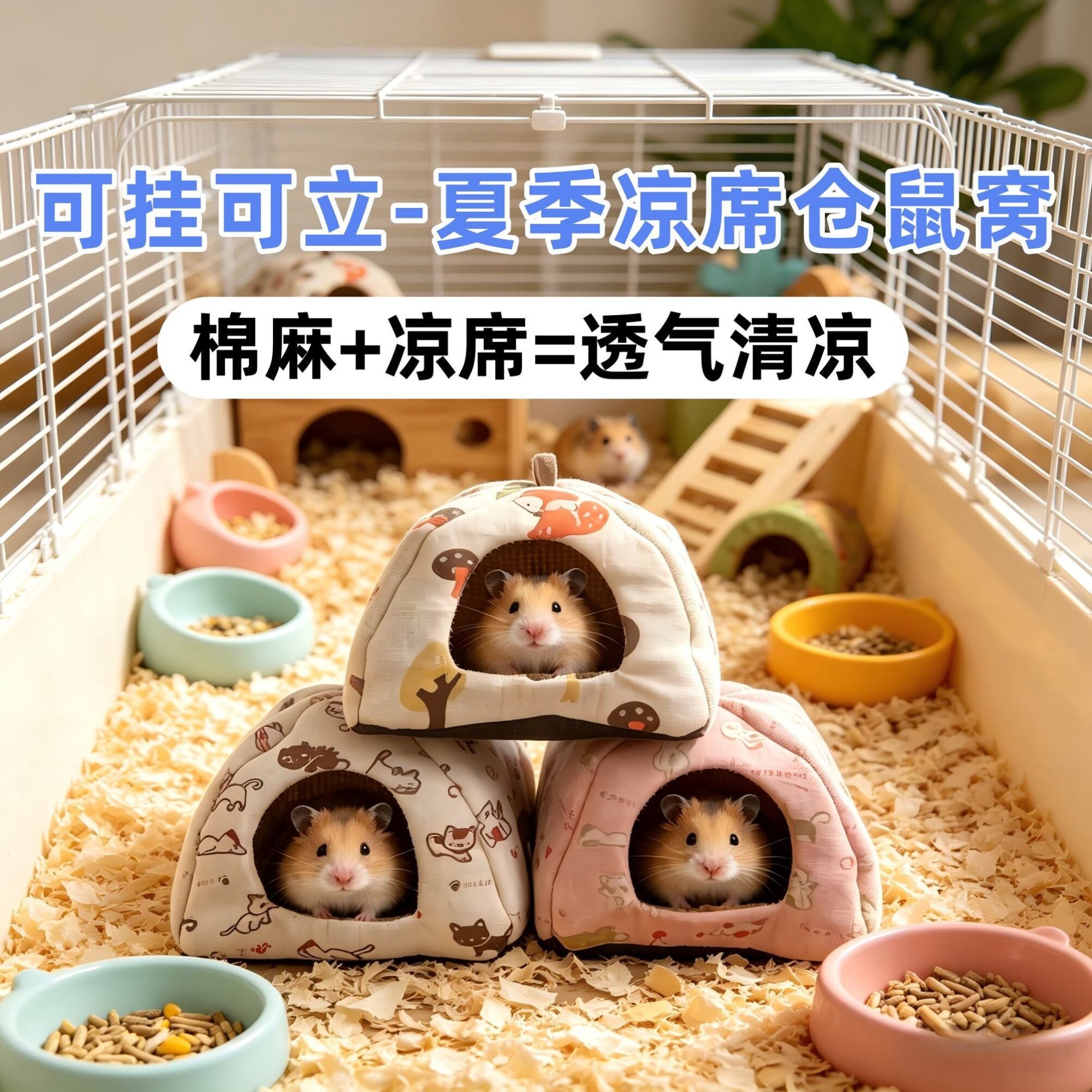 夏季仓鼠窝蒙古包金丝熊窝清凉降温鹦鹉窝花枝鼠窝透气凉席窝双层