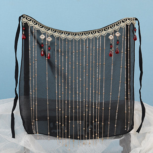 汉服面纱古风挂耳遮脸流苏面帘古装女侠黑色遮面防晒古典舞蹈面罩