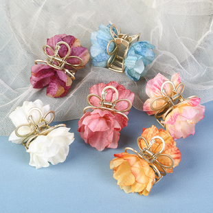 簪花头饰梅花抓夹古风发夹汉服绢花发饰儿童古装配饰烫花花朵夹子