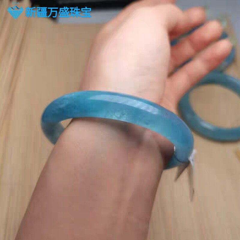 万盛珠宝新疆阿勒泰地产天然海蓝宝石手镯正品防伪新品推荐包邮
