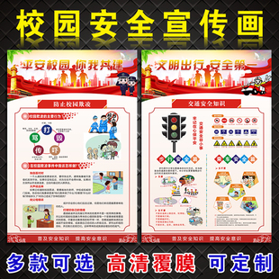闽献新款校园安全知识海报墙贴学校消防挂图交通安全中小学生法制宣传海报防欺凌溺水