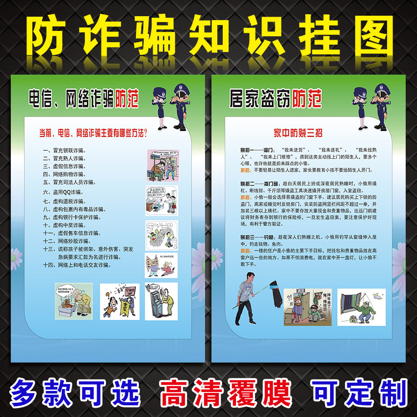 反诈宣传防骗知识网络诈骗防范常识海报挂画墙贴纸居家车辆防盗指南