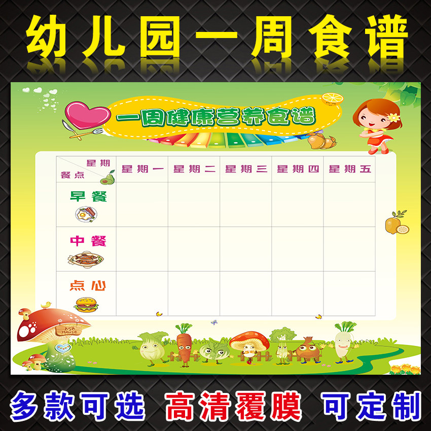 托管幼儿园食物能量图反复使用可擦学校布置带胶自粘 儿童一周食谱