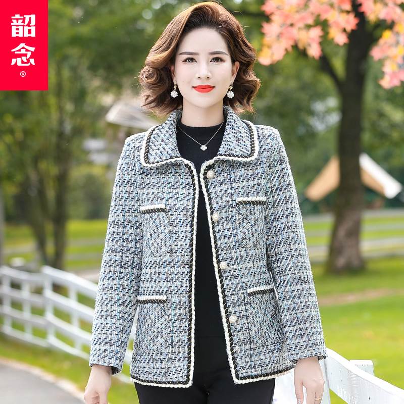 2023新款妈妈春装外套洋气中年女装上衣春秋款中老年人小香风毛呢