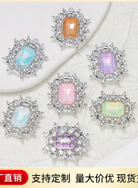 跨境新款长方八角钻吊坠合金镶钻饰品方形满钻彩色日系指甲钻
