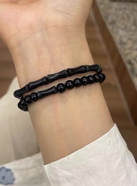 国风黑竹节手链新中式双层竹节小众个性设计感手串中性风男女