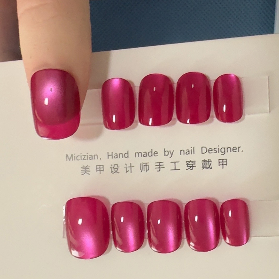 【火龙果红】猫眼纯手工穿戴甲指甲贴片美甲假指甲3140#