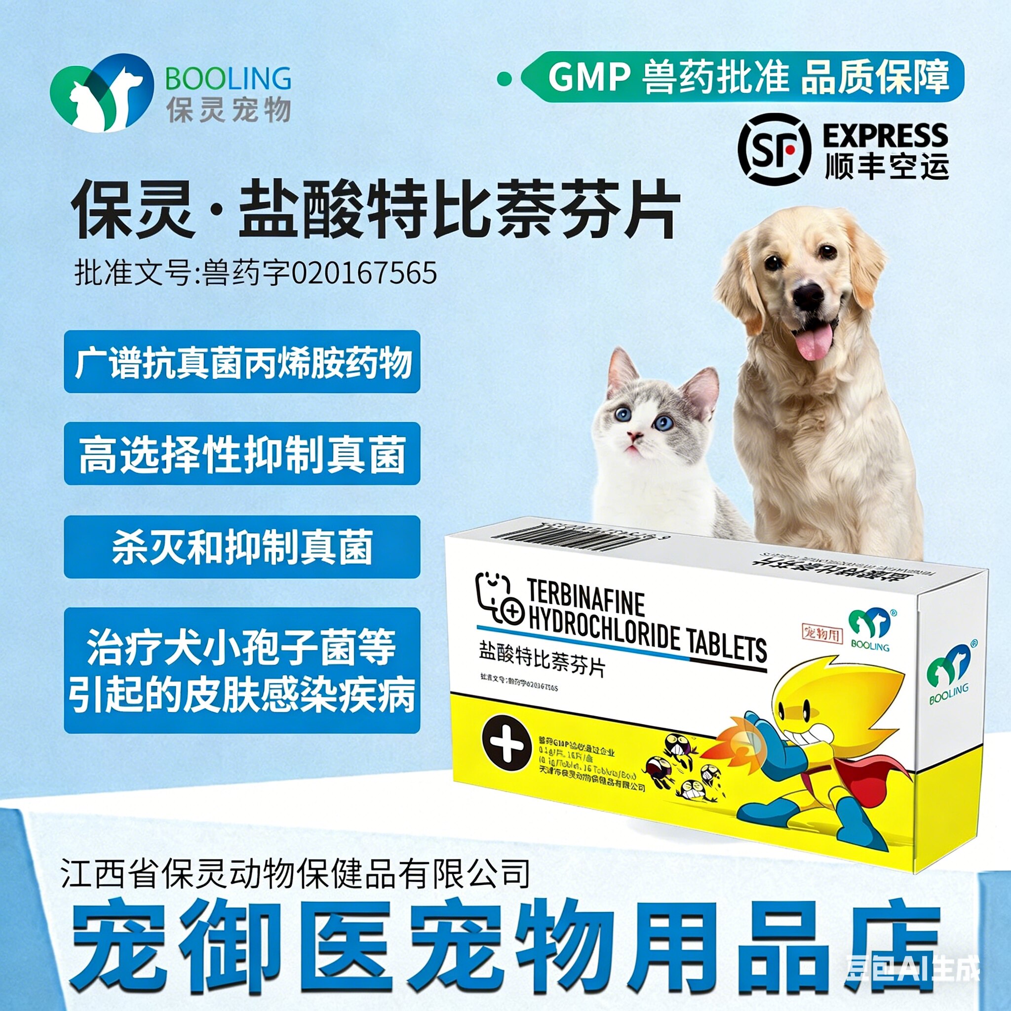 保灵盐酸特比萘芬片猫狗癣真菌
