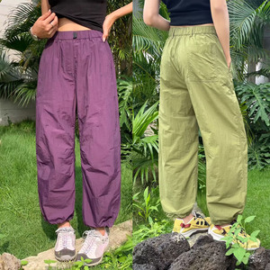 紫色超薄速干休闲女裤大码宽松