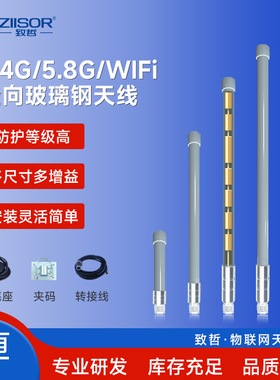 2.4G/5.8GHz双频WiFi全向高增益室外防水无线传输N公头玻璃钢天线