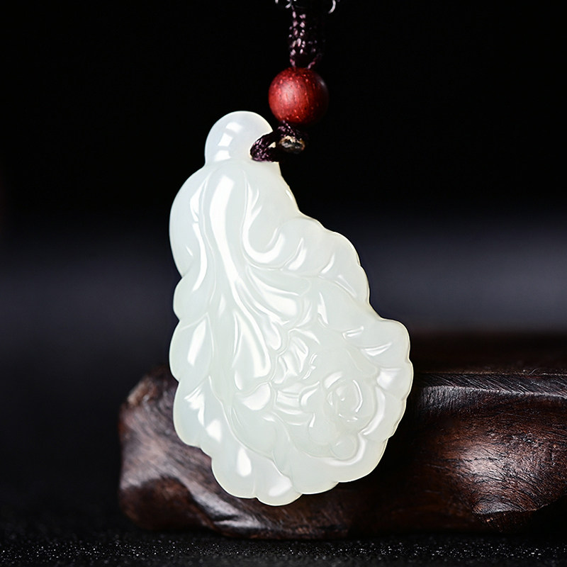 新疆和田玉白菜吊坠百财聚来玉佩男女款招财玉坠玉石项链挂件挂坠