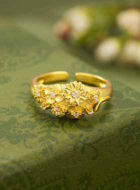 法国Coss KoKoS925银开口繁花似锦戒指女花丝指环可调节锆石镶嵌