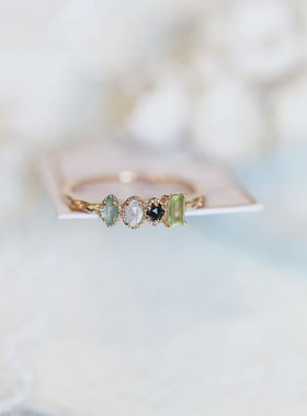 法国Coss KoKo日系复古宫廷精致清新拉长石防水晶戒指女奢华高级