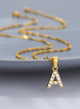 法国coss koko欧美流行复古英文字母铜锆石水波链吊坠链字母项链