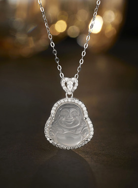 法国coss kokos925银新中式玉髓弥勒佛项链女精工大肚佛吊坠国风