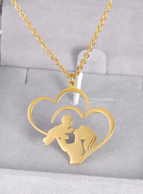 法国coss koko母亲节项链妈妈小孩心形镂空项链心形吊坠母亲礼物