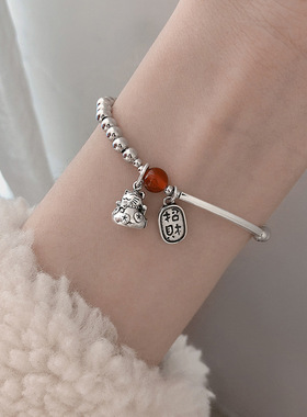 法国Coss KoKo国风招财猫风铃吊坠手链民族风复古圆珠设计感少女