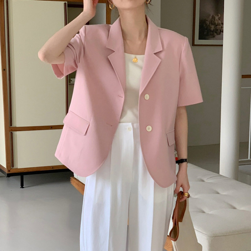 法国cherrykokochic 短袖西装女夏季通勤气质显瘦设计感小众外套