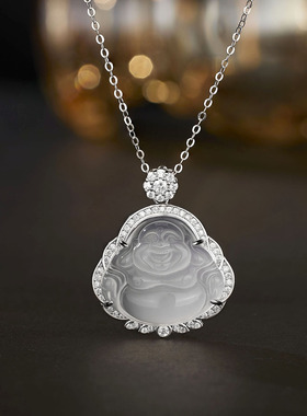 法国coss kokos925银白冰白玉髓佛公吊坠大肚佛项链女新中式