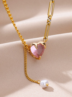 法国coss kokoins风新款简约心形锆石吊坠项链小众设计感锁骨