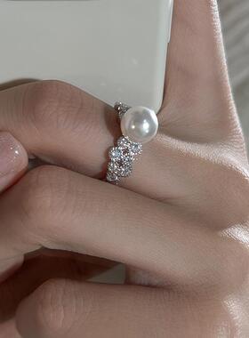 法国Coss KoKo日系轻奢锆石珍珠贝母戒指女高级感气质可调节指环