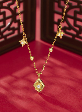 法国coss koko银城s925银爆闪八芒星项链复古圆珠链四角星挂坠