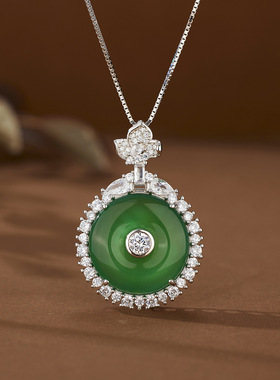 法国coss koko925银绿玉髓平安扣项链女豪镶满钻珠宝中国风礼物