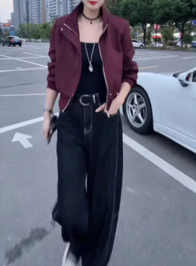 法国coss koko洋气时髦短款立领外套高腰牛仔裤女