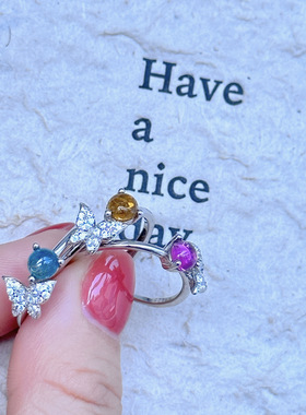 法国coss koko上手超美黄水晶蝴蝶戒指环食指戒尾轻奢百搭指环