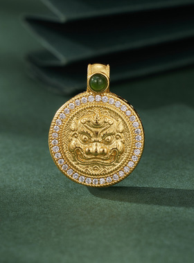 法国coss kokos925银醒狮罗盘项链碧玉吊坠献瑞纳福舞狮元素小众