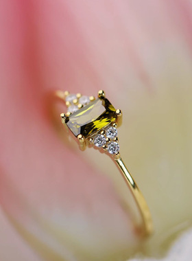 法国Coss KoKo新款彩锆精工镶嵌苔藓绿方形极细叠戴戒指女开口