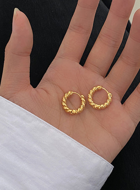 法国coss koko扭纹圈圈耳环年新款潮扭曲麻花耳圈小众设计感小巧