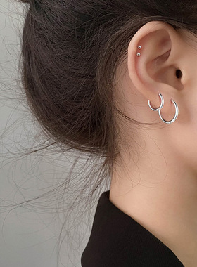 法国coss koko耳圈年新款潮银圆圈耳扣小众设计感耳环韩国气质耳