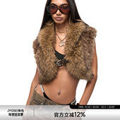 JYOSEI角色原创棕色无袖 仿真狐狸毛貉子毛拼接坎肩马甲女Y2K辣妹