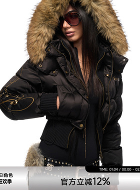 易梦玲同款JYOSEI角色原创辣妹大毛领黑色针织90白鸭绒羽绒服女冬