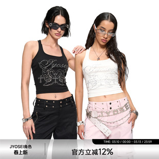 JYOSEI角色原创烫钻修身短款工字背心夏季遮副乳内搭外穿黑白吊带