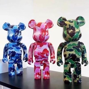 饰送礼物 abc迷彩积木熊1000%手办摆件潮牌公仔装 bearbrick bap1