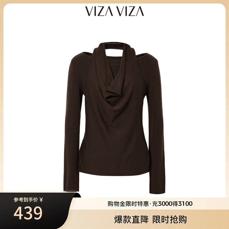 VIZA VIZA 2026年冬季新款小众设计感挂脖荡领气质优雅毛针织衫女图片