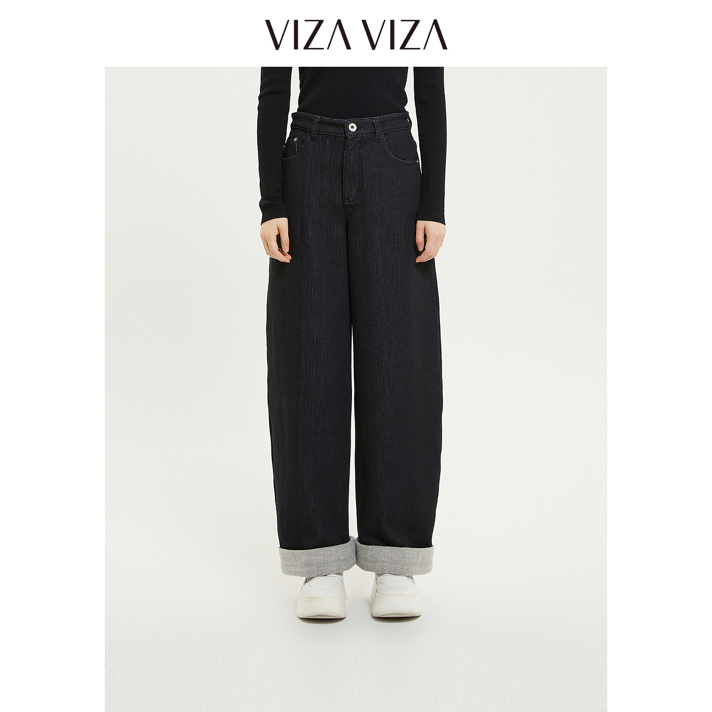 VIZA VIZA 2025冬季新款通勤宽松直筒裤百搭休闲气质高腰牛仔裤女