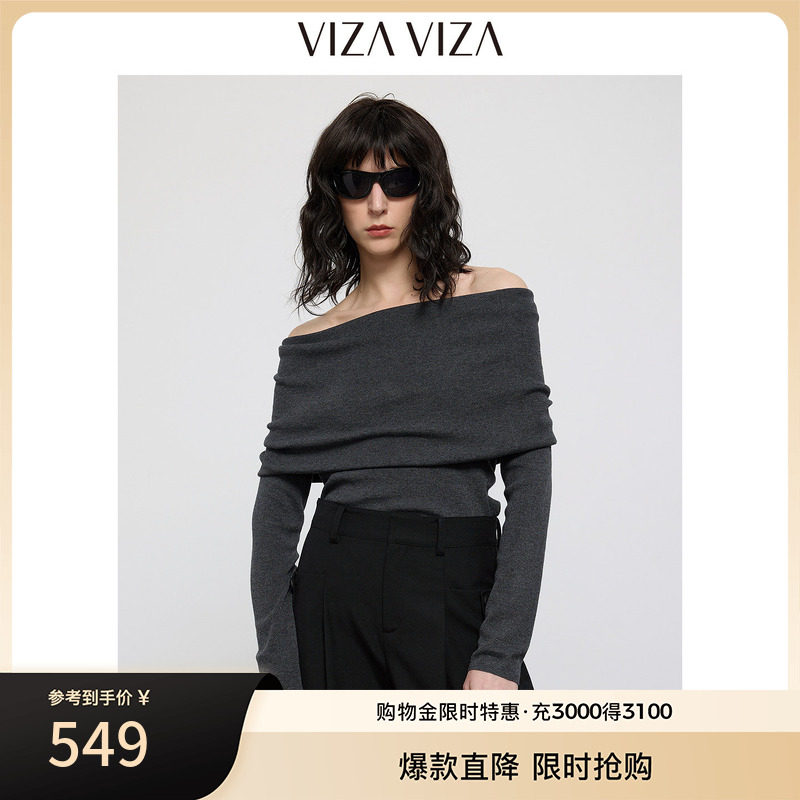 VIZAVIZA一字领毛针织衫图片
